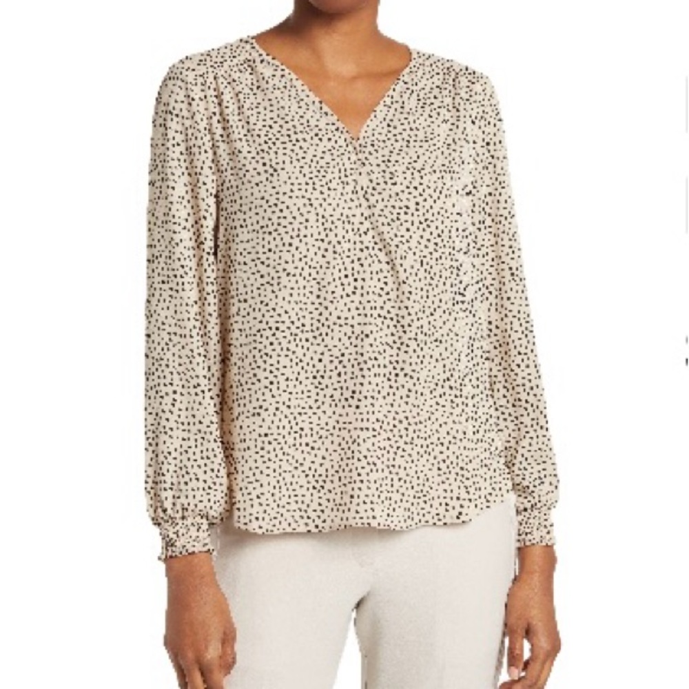 Pleione Beige Dotted Long Sleeve Blouse Size XS